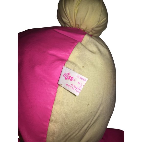 RUSS Berrie & Co Plump Pink and Yellow Fabric Rabbit - Puffy Plush with Unique L - Picture 8 of 10